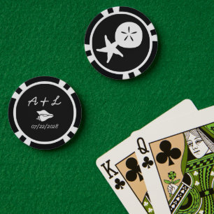 Summer Seashells in Black Poker Chips