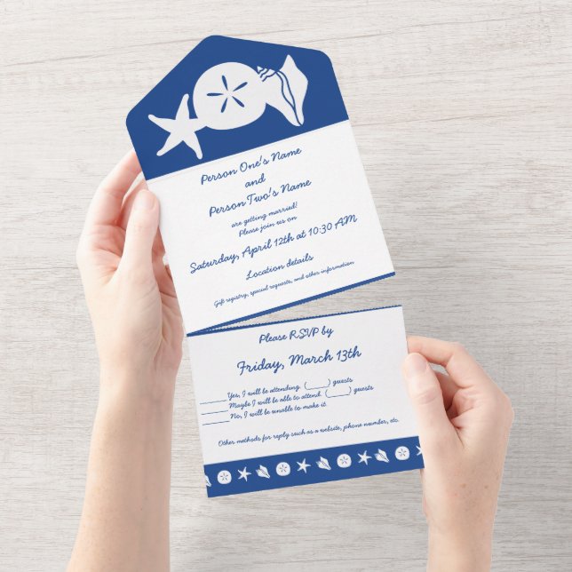 Summer Seashells in Blue All In One Invitation (Tearaway)