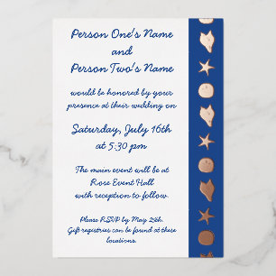 Summer Seashells in Blue Foil Invitation