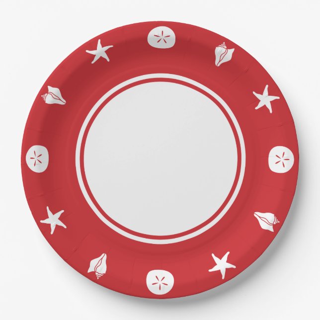 Summer Seashells in Cherry Paper Plate (Front)