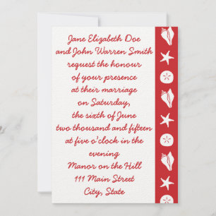 Summer Seashells in Cherry Wedding Invitation
