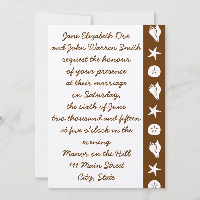 Summer Seashells in Chocolate Wedding Invitation (Front)