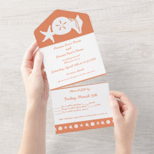 Summer Seashells in Coral All In One Invitation