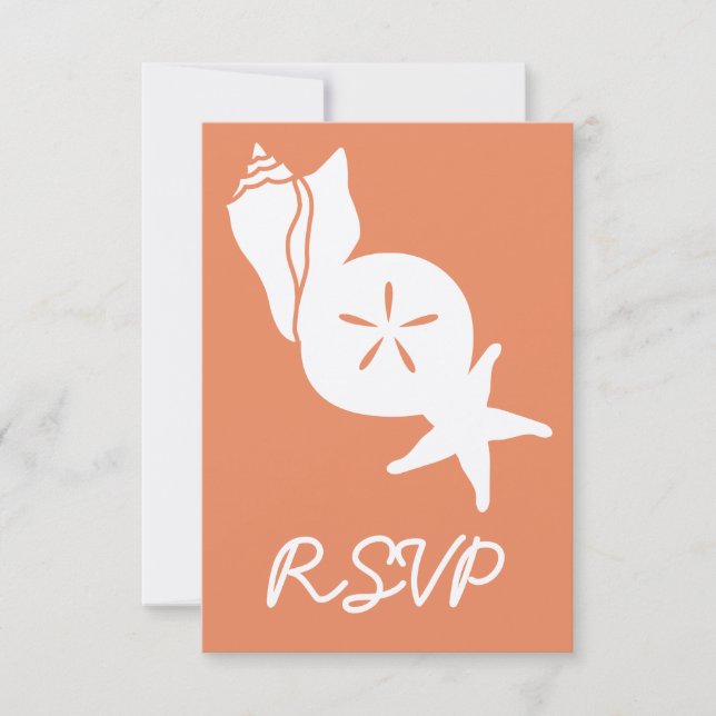 Summer Seashells in Coral RSVP Card (Front)