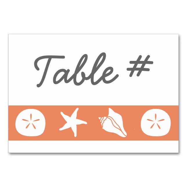 Summer Seashells in Coral Table Card (Front)