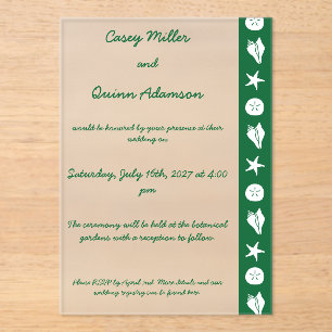 Summer Seashells in Green Acrylic Wedding Invitations