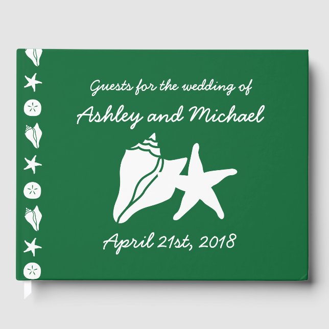Summer Seashells in Green Guest Book (Front)