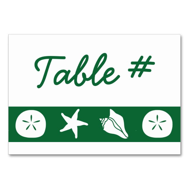 Summer Seashells in Green Table Card (Front)