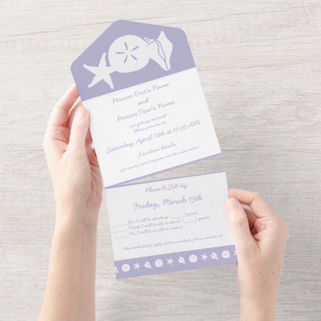Summer Seashells in Lavender All In One Invitation (Tearaway)
