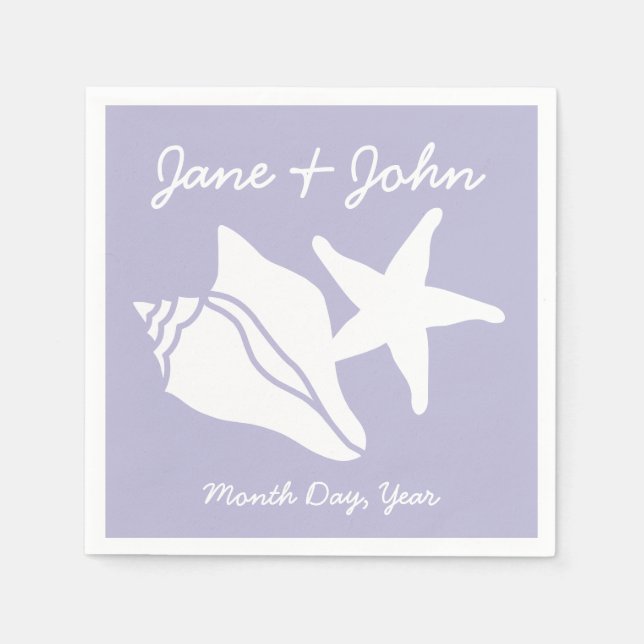 Summer Seashells in Lavender Napkins (Front)