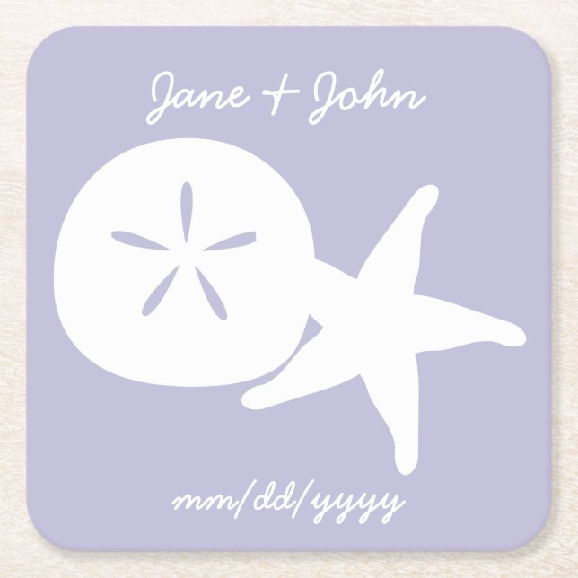 Summer Seashells in Lavender Paper Coaster (Front)