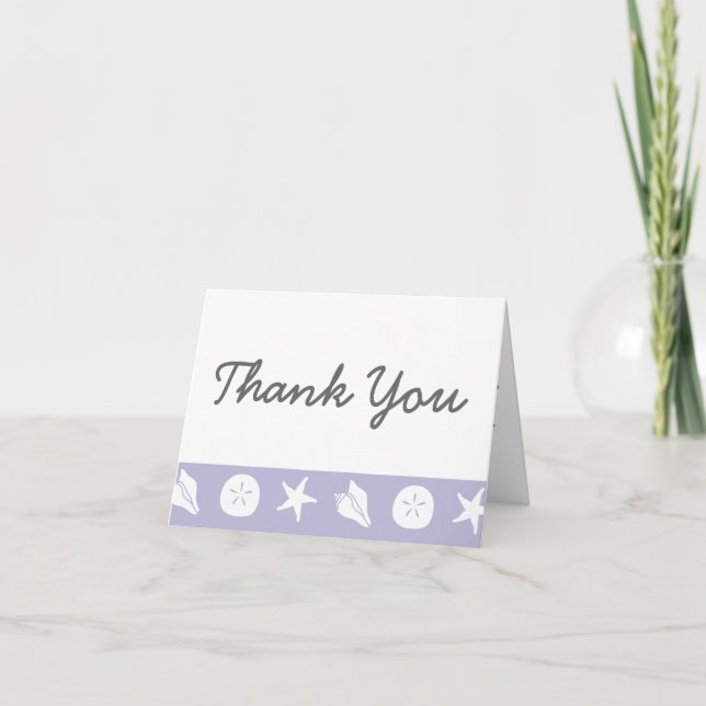 Summer Seashells in Lavender Thank You Card (Front)