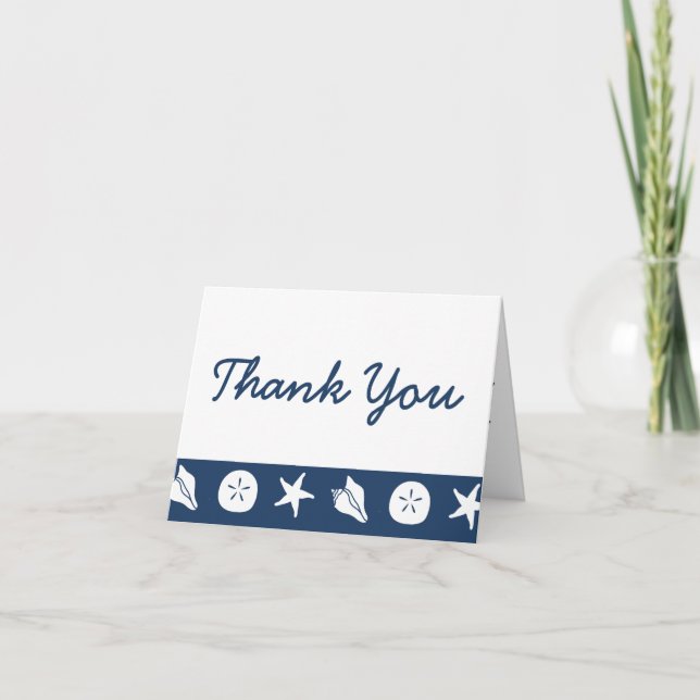 Summer Seashells in Navy Thank You Card (Front)