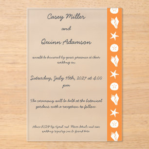 Summer Seashells in Orange Acrylic Wedding Invitations