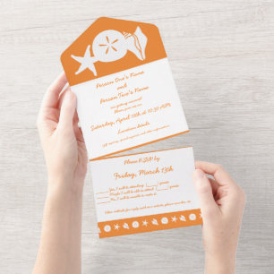 Summer Seashells in Orange All In One Invitation