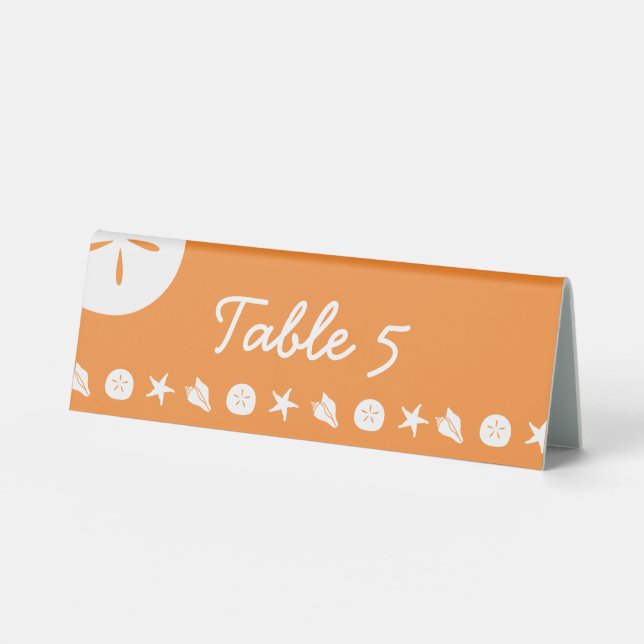 Summer Seashells in Orange Table Tent Sign (Front)