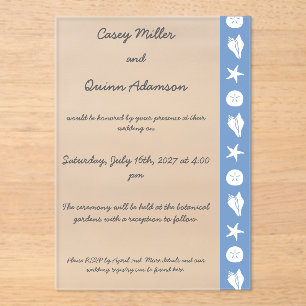 Summer Seashells in Periwinkle Acrylic Wedding Invitations