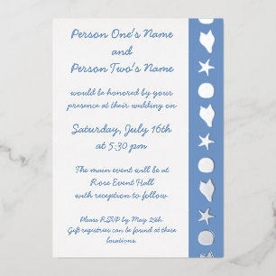 Summer Seashells in Periwinkle Foil Invitation