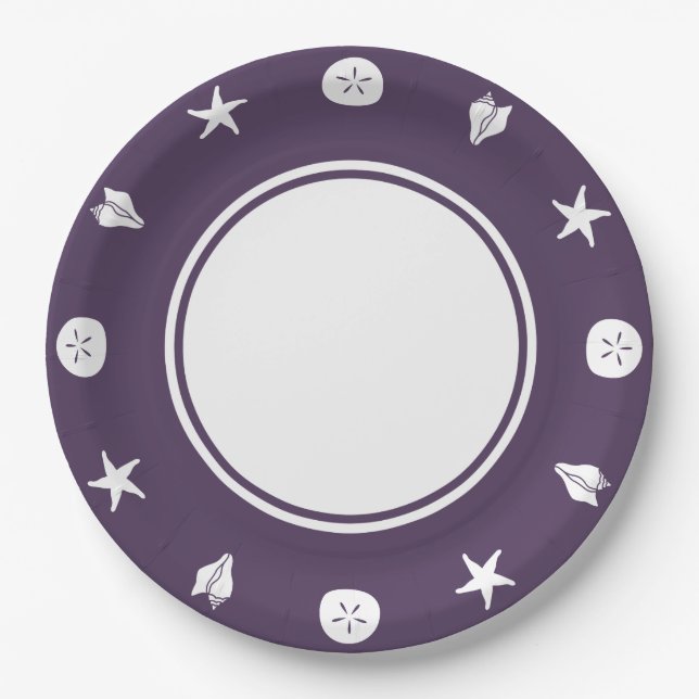 Summer Seashells in Purple Paper Plate (Front)