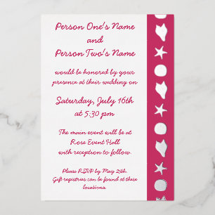Summer Seashells in Raspberry Foil Invitation