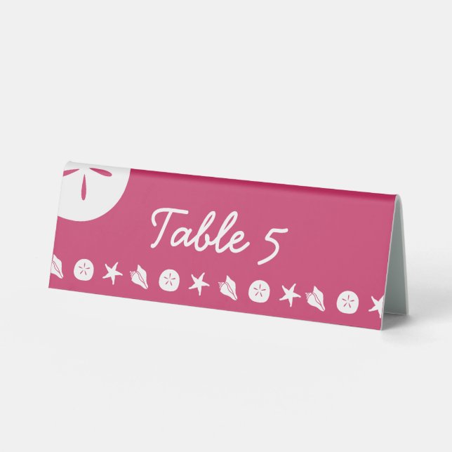 Summer Seashells in Raspberry Table Tent Sign (Front)