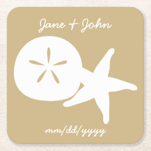 Summer Seashells in Sand Paper Coaster