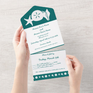 Summer Seashells in Teal All In One Invitation