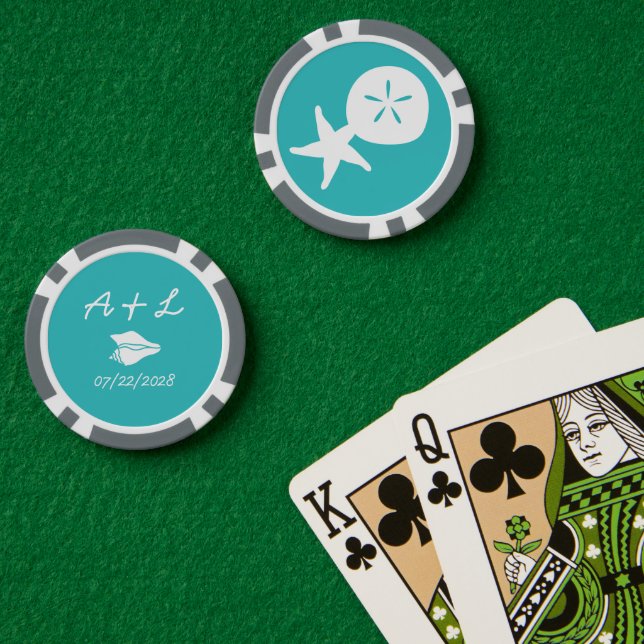 Summer Seashells in Turquoise Poker Chips (Poker Table (Double))