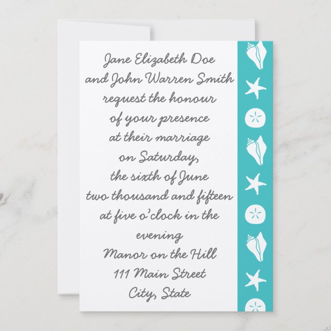 Summer Seashells in Turquoise Wedding Invitation (Front)