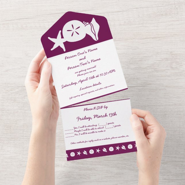 Summer Seashells in Wine All In One Invitation (Tearaway)