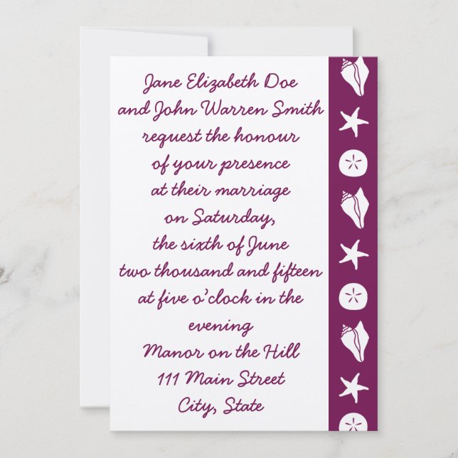 Summer Seashells in Wine Wedding Invitation (Front)