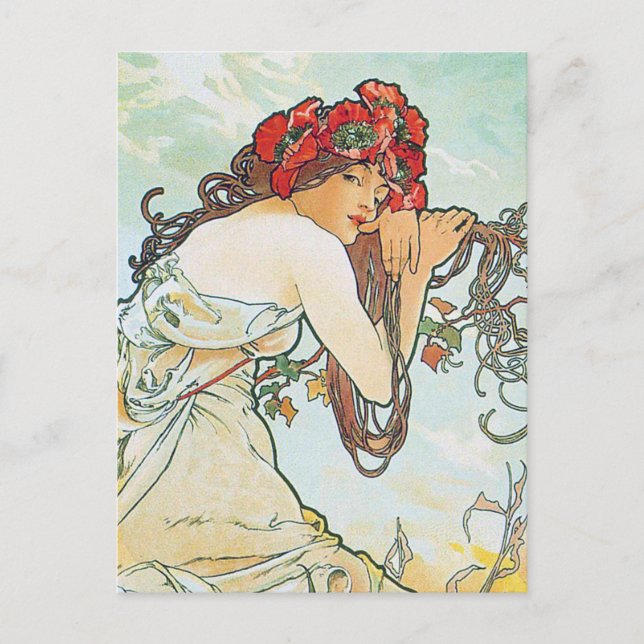 Summer Season Alphonse Mucha Fine Art Postcard (Front)
