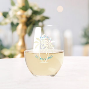 Summer Season Tropical Hawaiian Palm Trees Style Stemless Wine Glass