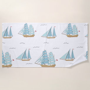 Summer Seatime Cute yachts with sail Beach Towel