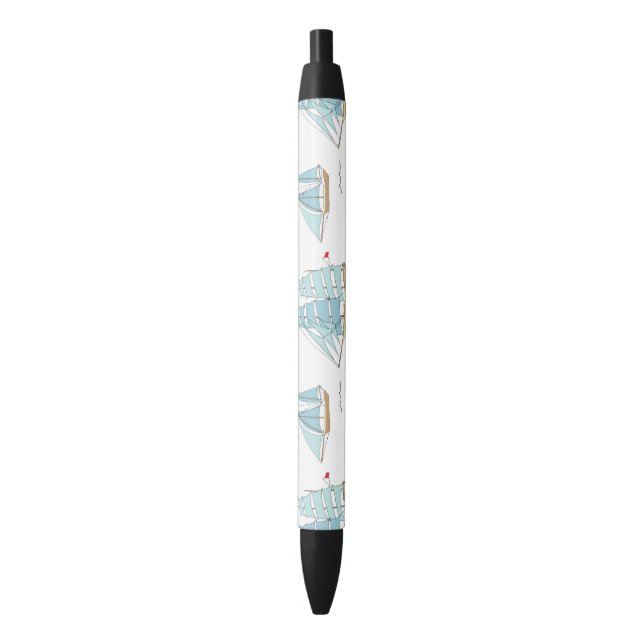 Summer Seatime Cute yachts with sail Black Ink Pen (Front Vertical)
