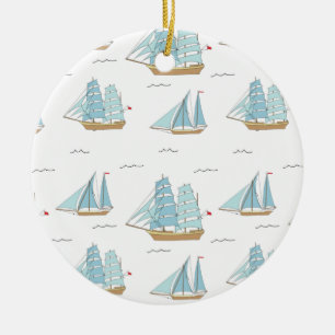 Summer Seatime Cute yachts with sail  Ceramic Tree Decoration