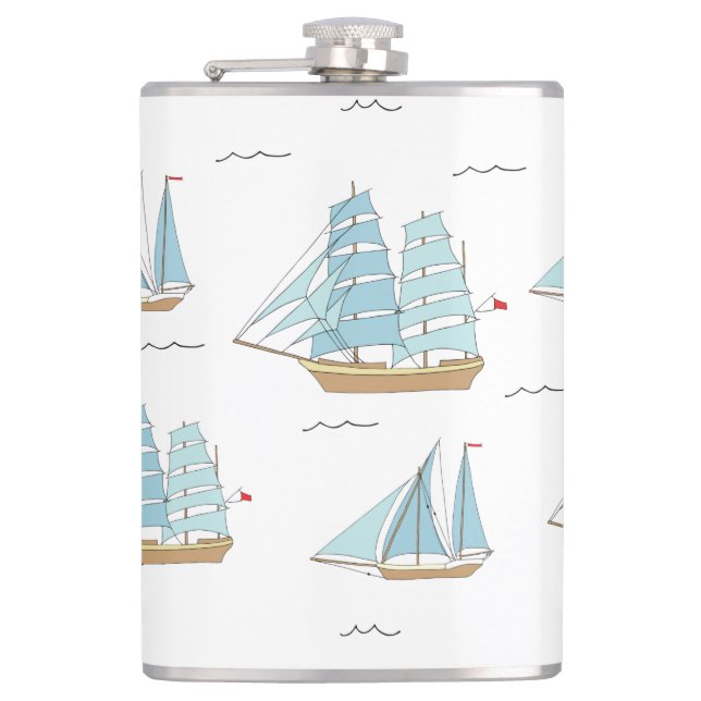 Summer Seatime Cute yachts with sail Hip Flask (Front)