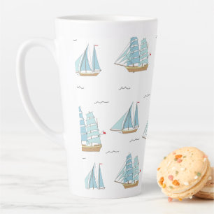 Summer Seatime Cute yachts with sail Latte Mug