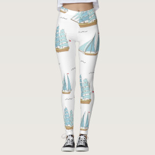 Summer Seatime Cute yachts with sail Leggings