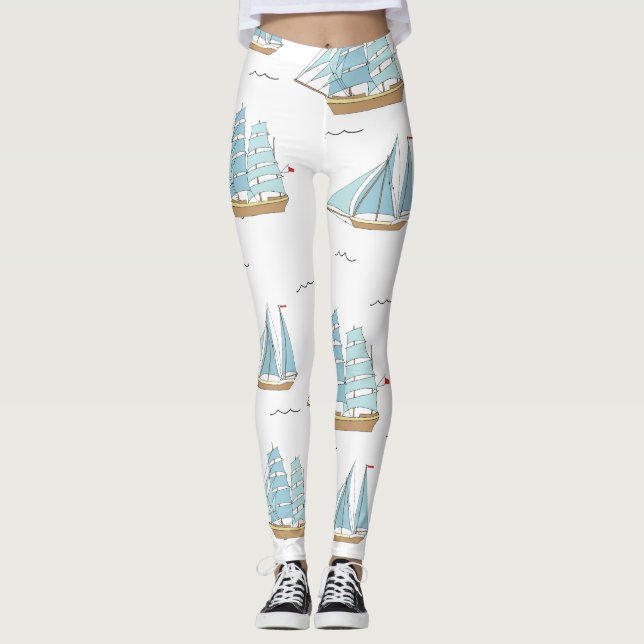 Summer Seatime Cute yachts with sail Leggings (Front)