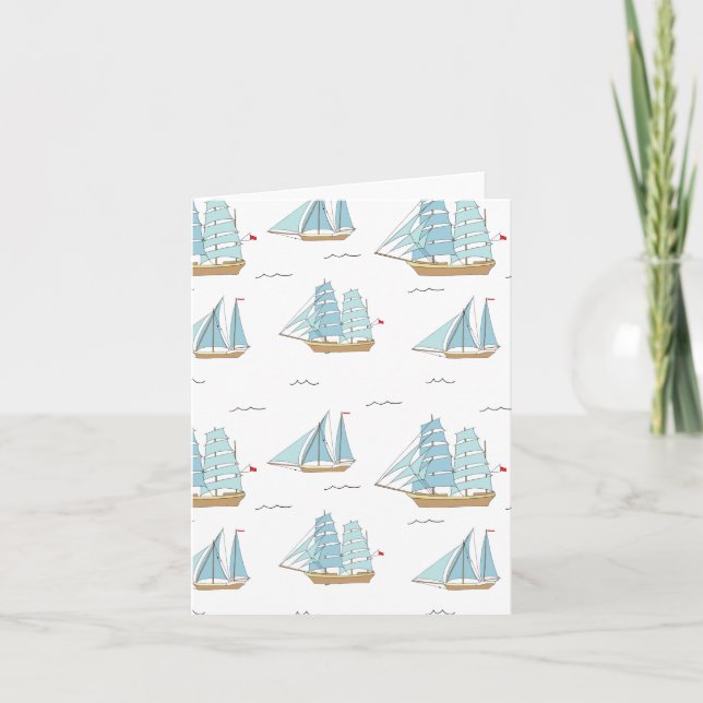 Summer Seatime Cute yachts with sail  Note Card (Front)