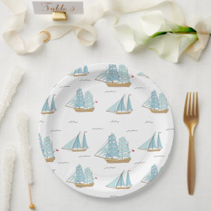 Summer Seatime Cute yachts with sail Paper Plate