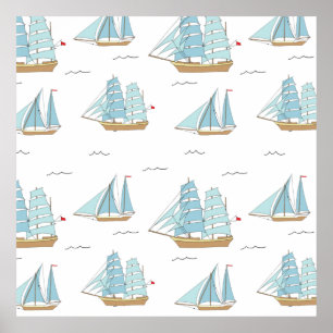 Summer Seatime Cute yachts with sail  Poster