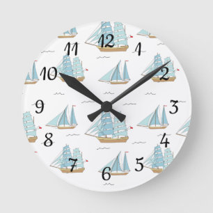 Summer Seatime Cute yachts with sail Round Clock