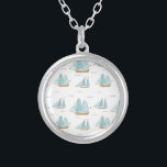 Summer Seatime Cute yachts with sail  Silver Plated Necklace<br><div class="desc">Summer Seatime Cute yachts with sail. You can find matching ones for this design in my collection.  Matching items available.</div>