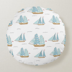 Summer Seatime Cute yachts with sail Tote Bag Round Cushion