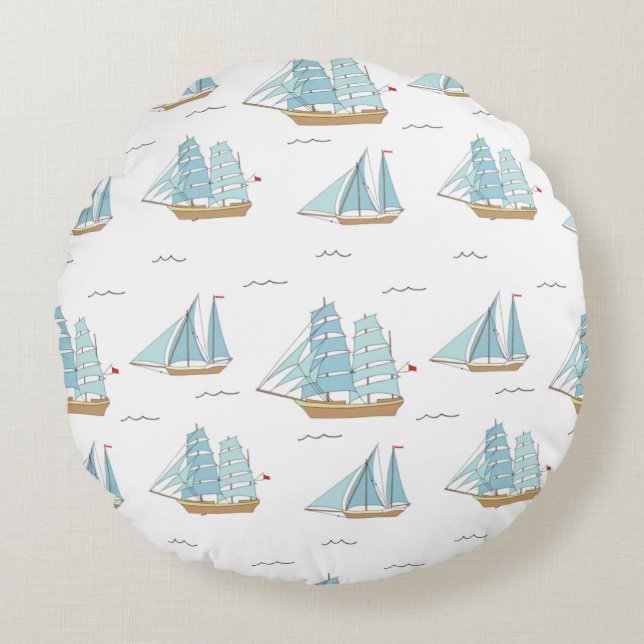 Summer Seatime Cute yachts with sail Tote Bag Round Cushion (Front)