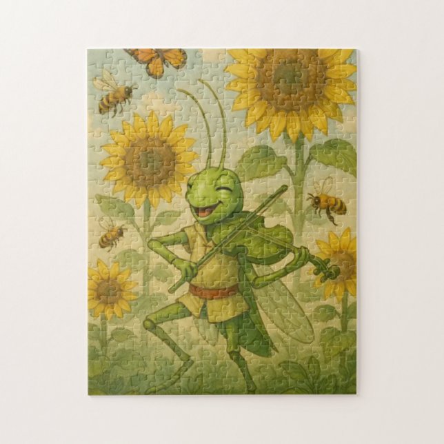 Summer Serenade: The Joyful Grasshopper Fiddler Jigsaw Puzzle (Vertical)