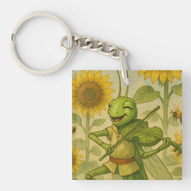 Summer Serenade: The Joyful Grasshopper Fiddler Key Ring (Front)