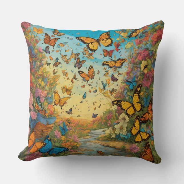 Summer Serenade: Vibrant Butterflies Pillow Design (Front)